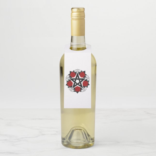 Pentagram with Red Roses Bottle Tag (On Bottle)