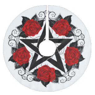 Pentagram with Red Roses Brushed Polyester Tree Skirt