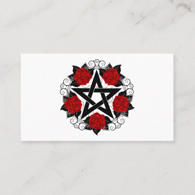 Pentagram with Red Roses Business Card (Front)