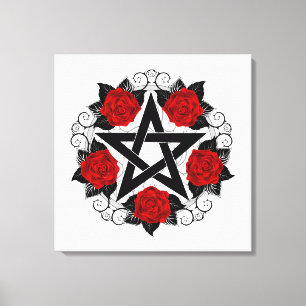 Pentagram with Red Roses Canvas Print