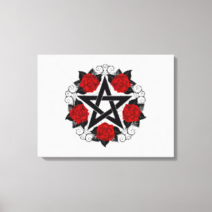 Pentagram with Red Roses Canvas Print
