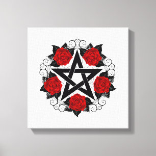 Pentagram with Red Roses Canvas Print