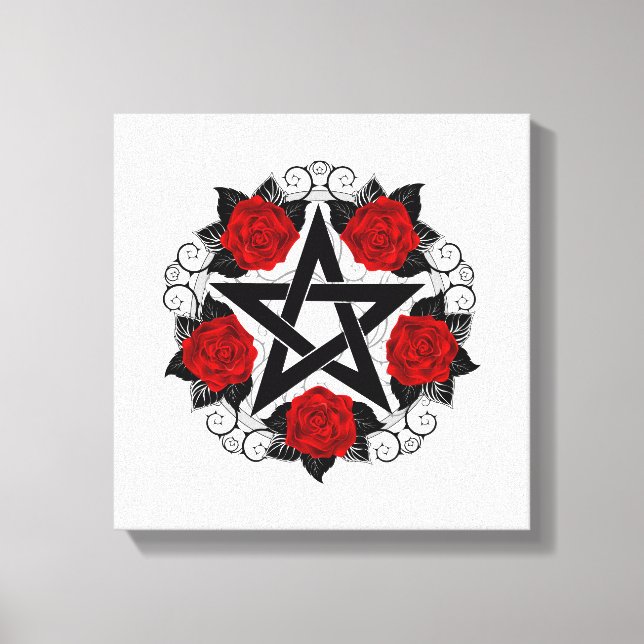 Pentagram with Red Roses Canvas Print (Front)
