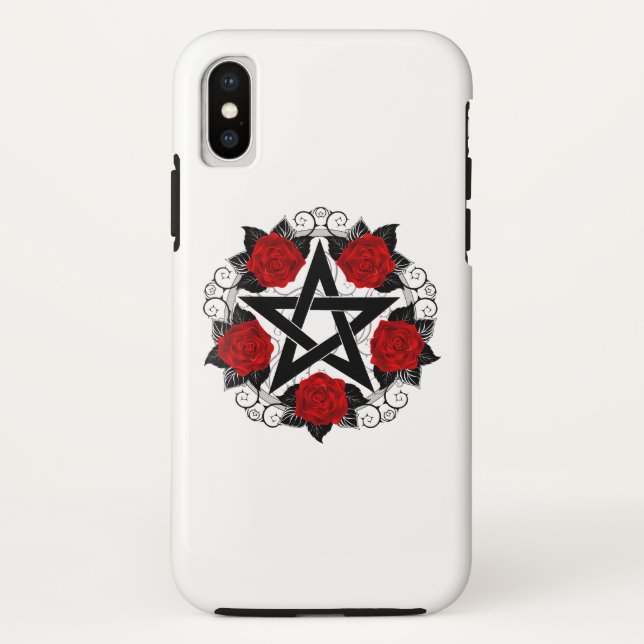 Pentagram with Red Roses Case-Mate iPhone Case (Back)