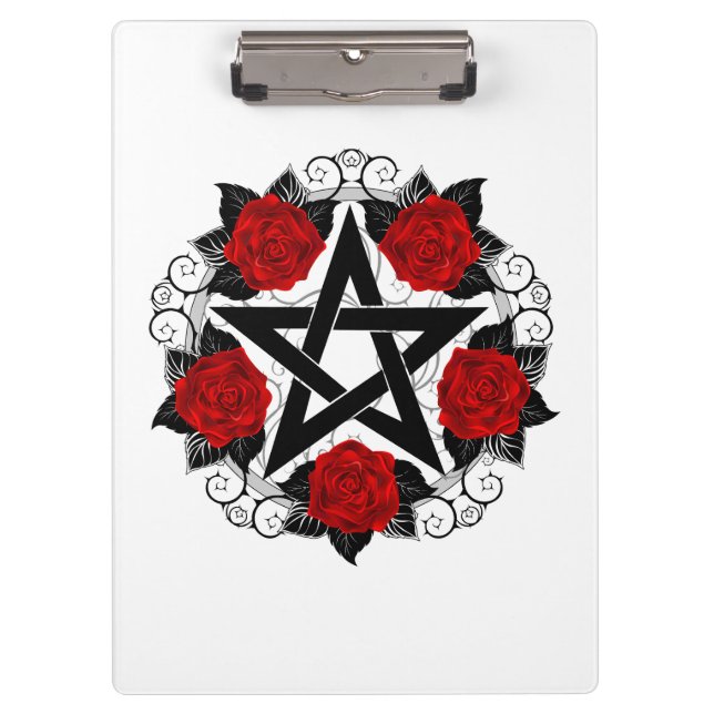 Pentagram with Red Roses Clipboard (Front)