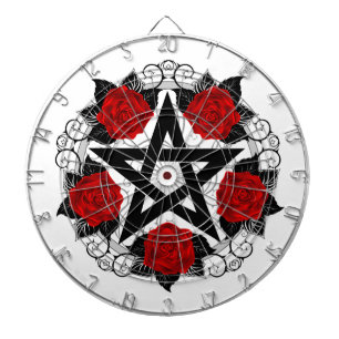 Pentagram with Red Roses Dartboard