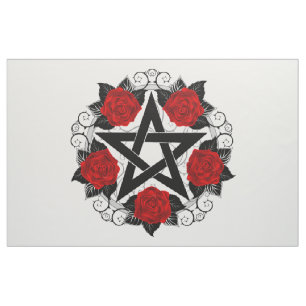 Pentagram with Red Roses Fabric