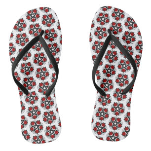 Pentagram with Red Roses Flip Flops