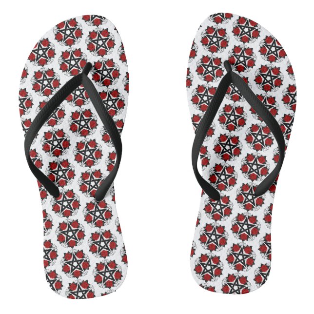Pentagram with Red Roses Flip Flops (Footbed)