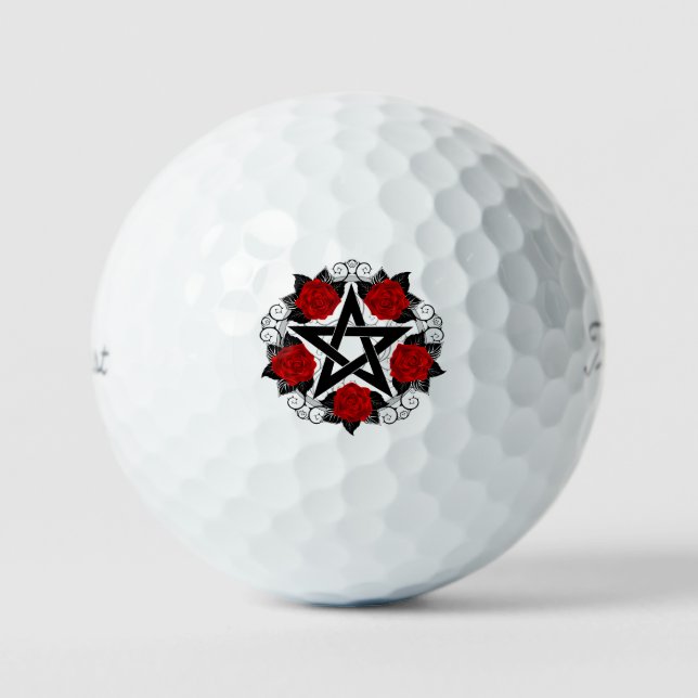 Pentagram with Red Roses Golf Balls (Front)