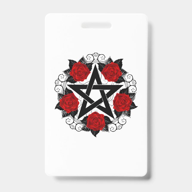 Pentagram with Red Roses ID Badge (Front)