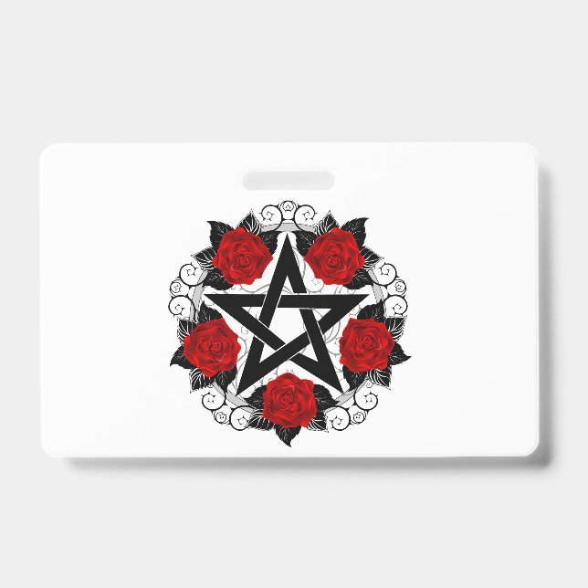 Pentagram with Red Roses ID Badge (Front)