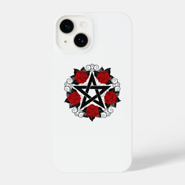 Pentagram with Red Roses iPhone Case (Back)