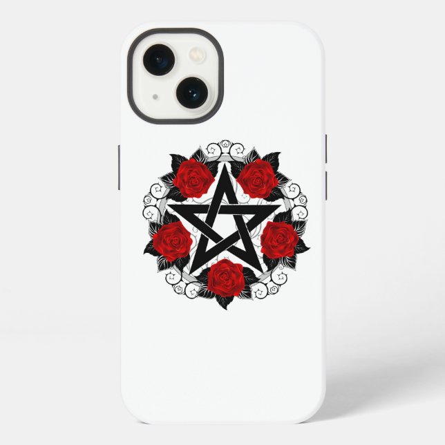 Pentagram with Red Roses iPhone Case (Back)