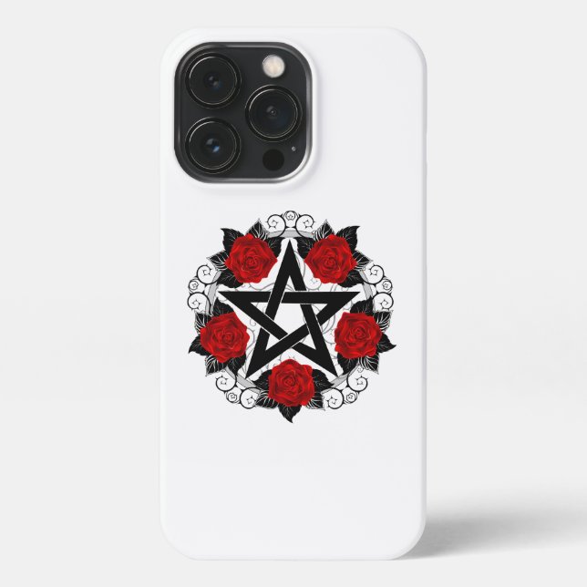 Pentagram with Red Roses iPhone Case (Back)