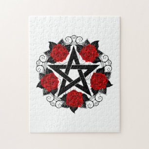 Pentagram with Red Roses Jigsaw Puzzle
