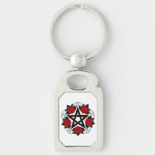 Pentagram with Red Roses Key Ring