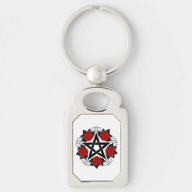 Pentagram with Red Roses Key Ring (Front)