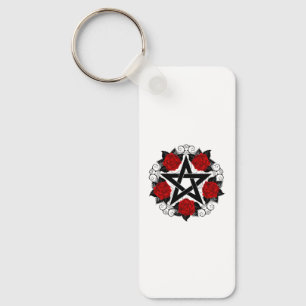Pentagram with Red Roses Key Ring