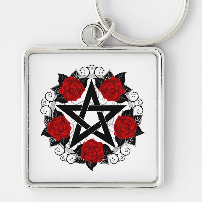 Pentagram with Red Roses Key Ring (Front)