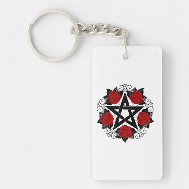 Pentagram with Red Roses Key Ring (Front)