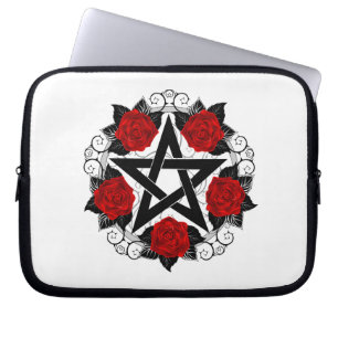 Pentagram with Red Roses Laptop Sleeve