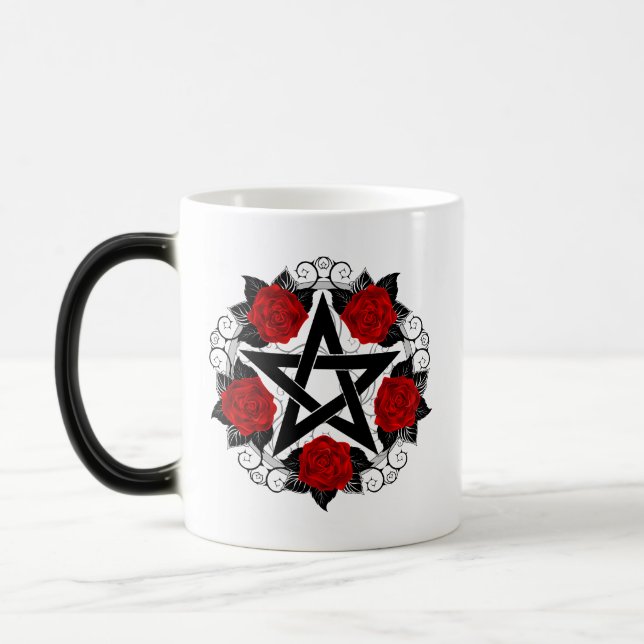 Pentagram with Red Roses Magic Mug (Left)
