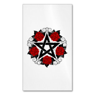 Pentagram with Red Roses Magnetic Business Card