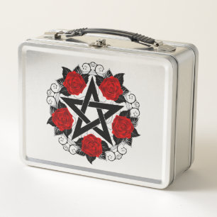 Pentagram with Red Roses Metal Lunch Box