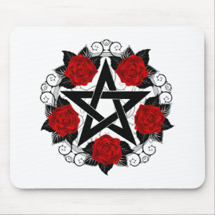 Pentagram with Red Roses Mouse Mat