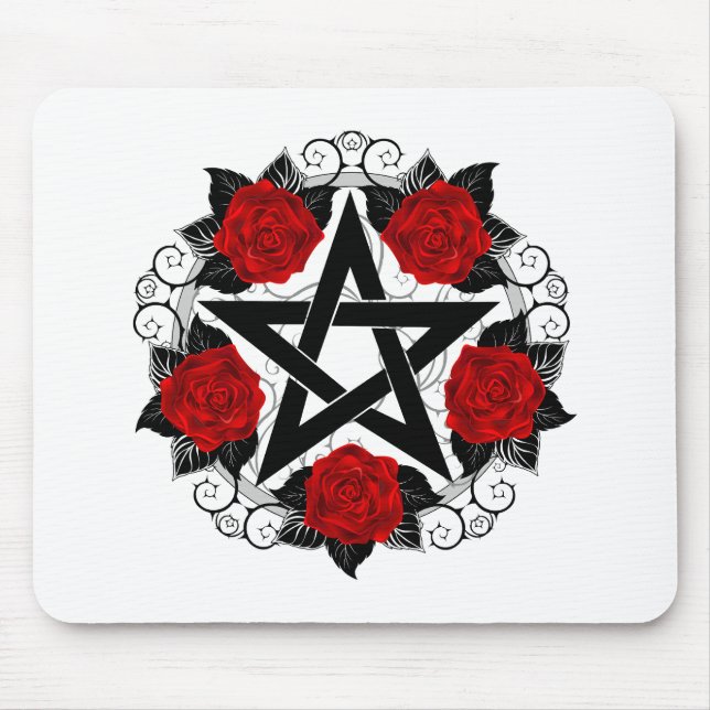 Pentagram with Red Roses Mouse Mat (Front)