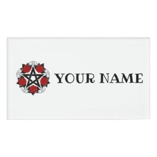 Pentagram with Red Roses Name Tag