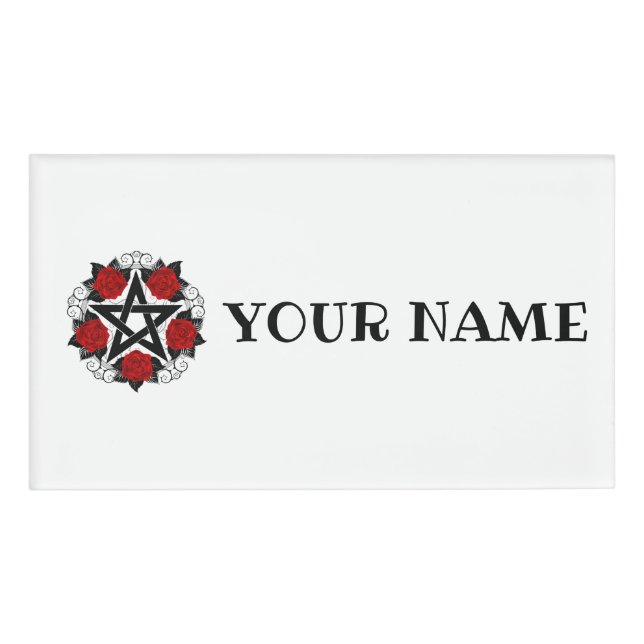 Pentagram with Red Roses Name Tag (Front)