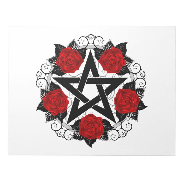 Pentagram with Red Roses Notepad (Front)