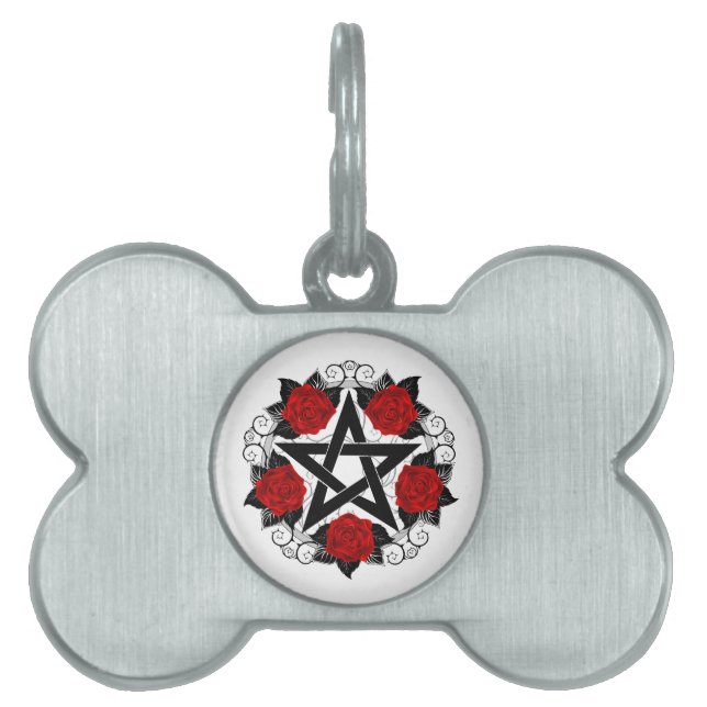 Pentagram with Red Roses Pet ID Tag (Front)