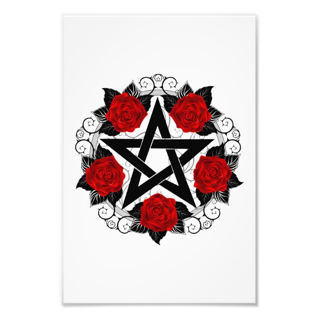 Pentagram with Red Roses Photo Print (Front)