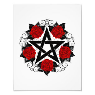 Pentagram with Red Roses Photo Print