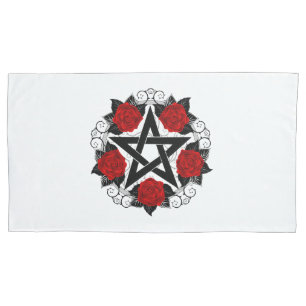 Pentagram with Red Roses Pillowcase