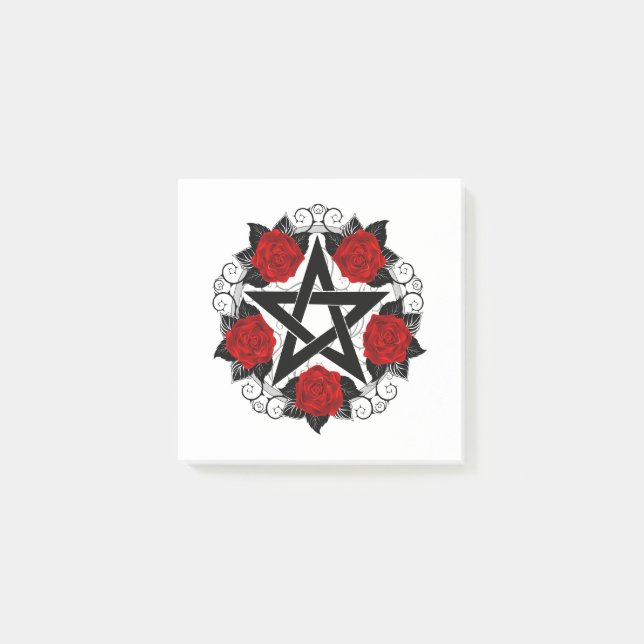 Pentagram with Red Roses Post-it Notes (Front)