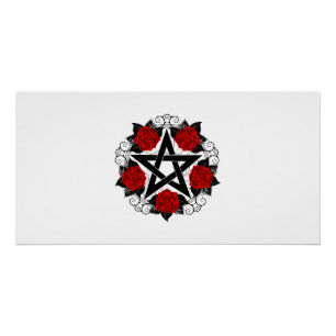 Pentagram with Red Roses Poster