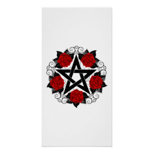 Pentagram with Red Roses Poster
