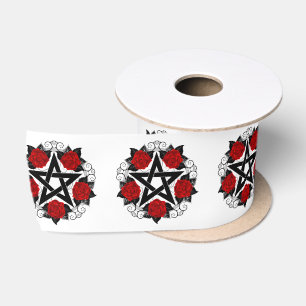 Pentagram with Red Roses Satin Ribbon