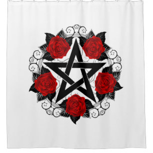 Pentagram with Red Roses Shower Curtain