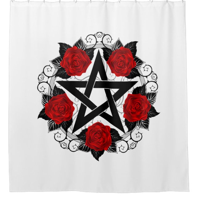 Pentagram with Red Roses Shower Curtain (Front)