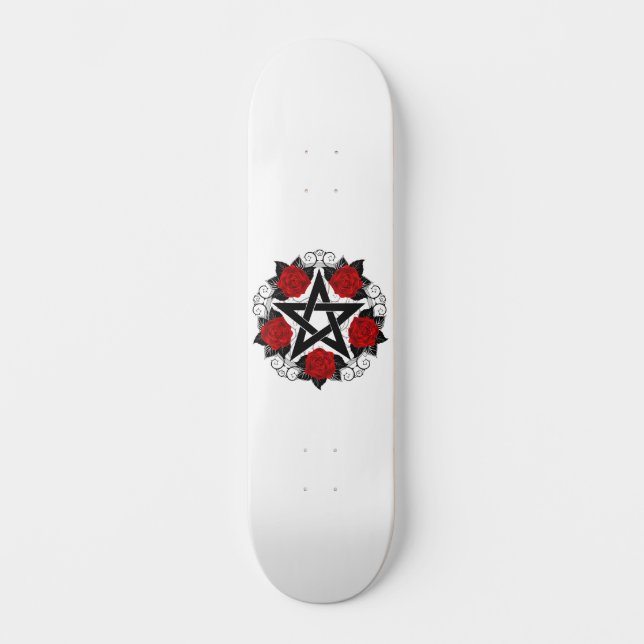 Pentagram with Red Roses Skateboard (Front)