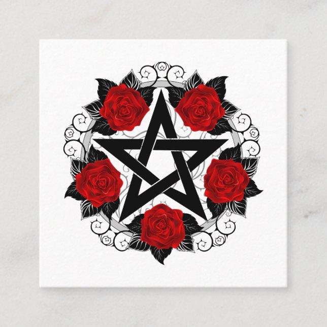 Pentagram with Red Roses Square Business Card (Front)