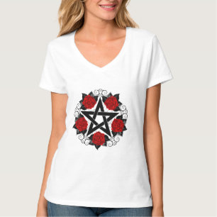 Pentagram with Red Roses T-Shirt