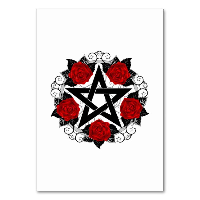 Pentagram with Red Roses Table Number (Front)