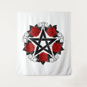 Pentagram with Red Roses Tapestry