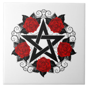 Pentagram with Red Roses Tile